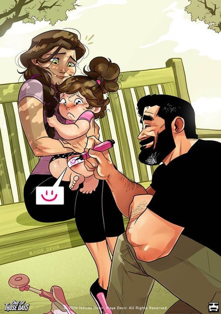 18 genialnych obrazków izraelskiego artysty obrazujących piękne chwile życia rodzinnego