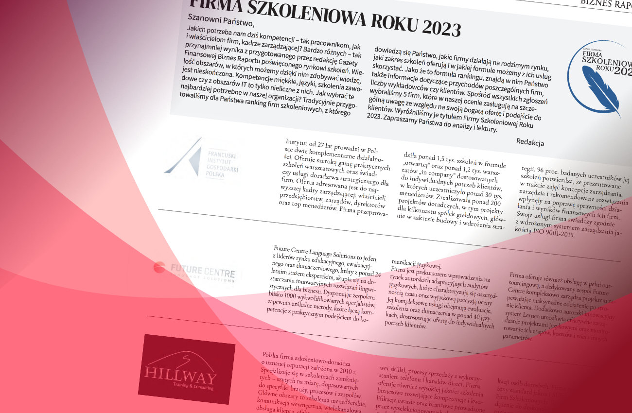HILLWAY Training & Consulting Zdobywcą Tytułu “Firma Szkoleniowa Roku 2023”